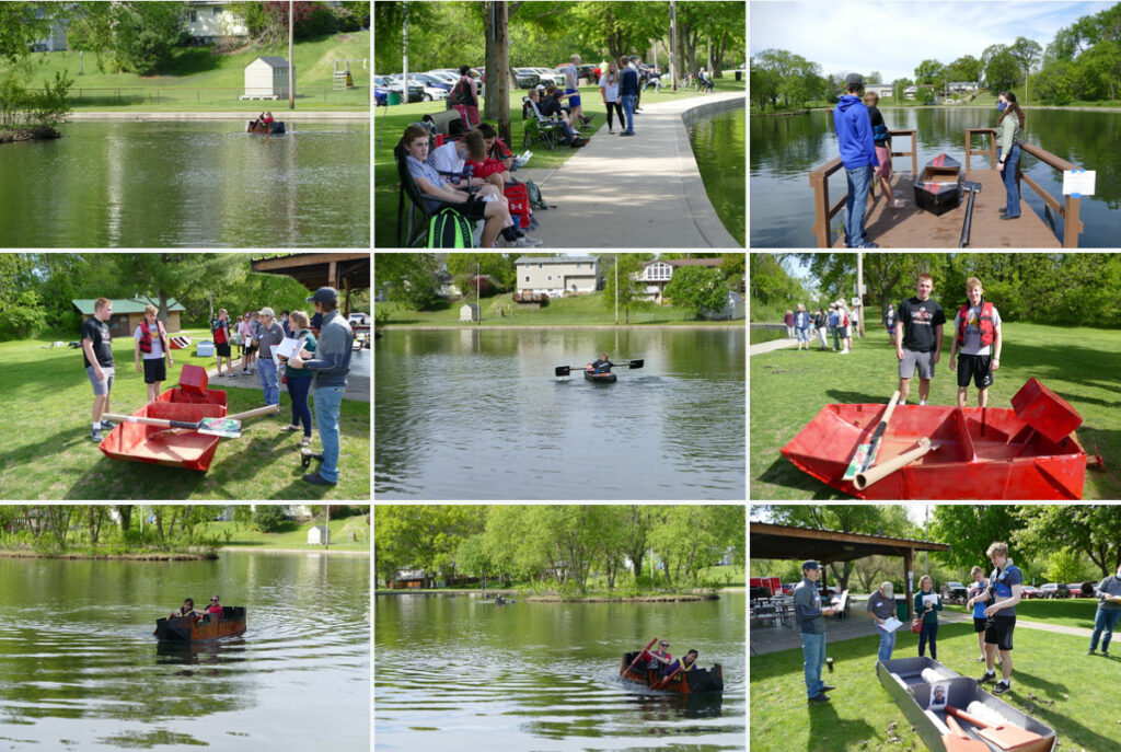 Collage of photos from the 2021 Cardboard Boat Regatta..